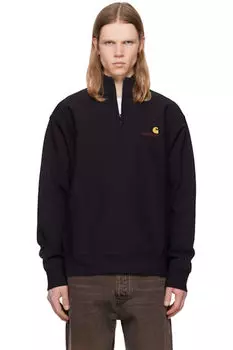 Черная толстовка с надписью American Script и застежкой-молнией на половину длины Carhartt Work In Progress