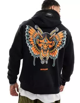 Черная толстовка с объемным принтом на спине Sixth June