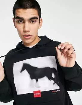 Черная толстовка свободного кроя с графикой спереди HUGO x I AM WILD Dorse