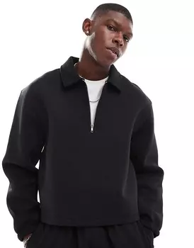 Черная толстовка свободного кроя с воротником на молнии свободного кроя ASOS DESIGN