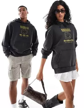 Черная толстовка унисекс ASOS DESIGN – с лицензионными принтами и вышивкой Nirvana, объемного кроя
