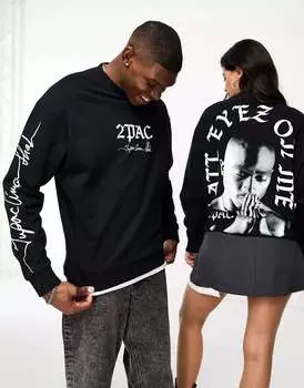 Черная толстовка унисекс с лицензией ASOS с принтами Тупака