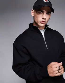 Черная тяжелая толстовка оверсайз с половиной молнии ASOS DESIGN Premium плотностью 400 г/м