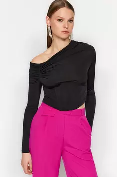 Черная трикотажная блузка с корсетом Trendyol, черный