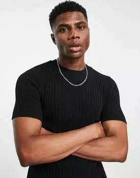 Черная трикотажная футболка в рубчик ASOS DESIGN