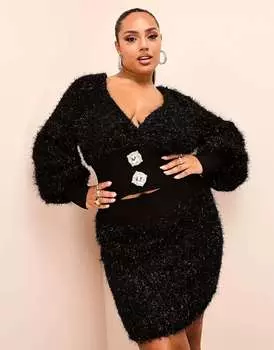 Черная трикотажная мини-юбка в рубчик ASOS LUXE Curve