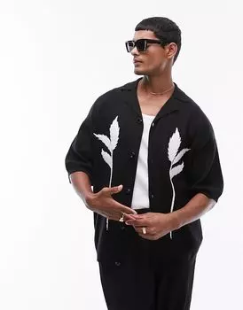 Черная трикотажная рубашка Revere с цветочной вышивкой Topman