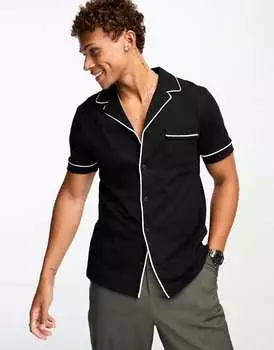 Черная трикотажная рубашка с кантом и карманом ASOS DESIGN