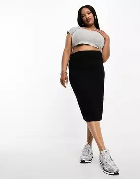 Черная трикотажная юбка-карандаш миди ASOS DESIGN Curve