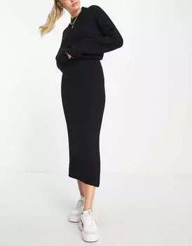 Черная трикотажная юбка миди комбинированного цвета ASOS DESIGN Tall