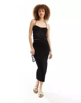 Черная трикотажная юбка миди крючком ASOS DESIGN — часть комплекта