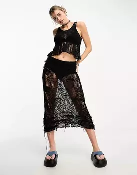 Черная трикотажная юбка миди с открытыми швами COLLUSION, черный