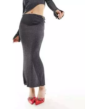 Черная трикотажная юбка миди с завязками по бокам Bershka