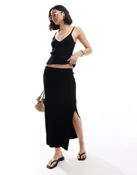 Черная трикотажная юбка миди в тон ASOS DESIGN