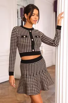 Черная трикотажная юбка с узором собачий зуб QUIZ Clothing