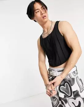 Черная трикотажная укороченная футболка с корсетом без рукавов COLLUSION