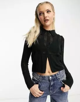 Черная трикотажная укороченная рубашка COLLUSION с лесенкой