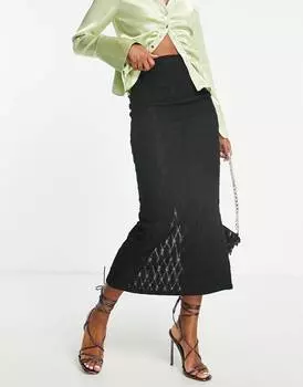 Черная юбка из джерси с ромбовидным кружевом Topshop