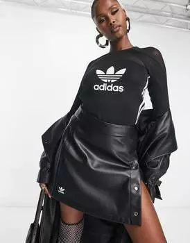 Черная юбка из искусственной кожи adidas Originals 'centre stage'