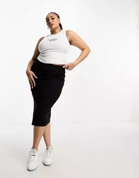 Черная юбка-карандаш миди с завышенной талией ASOS DESIGN Curve