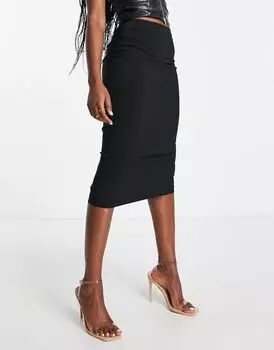 Черная юбка-карандаш миди с завышенной талией ASOS DESIGN