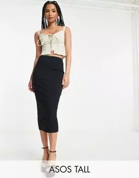 Черная юбка-карандаш миди с завышенной талией ASOS DESIGN Tall ASOS