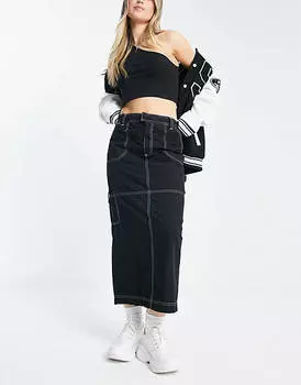 Черная юбка-карго макси с контрастной строчкой ASOS DESIGN