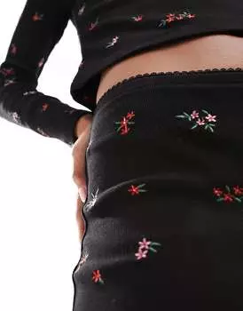Черная юбка-колонна с цветочной вышивкой ASOS