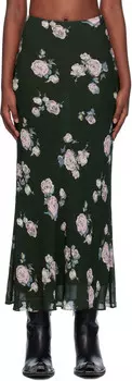 Черная юбка-макси из крепа с цветочным принтом GANNI