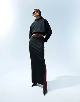 Черная юбка макси прямого кроя из неопрена ASOS