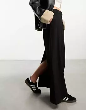 Черная юбка макси прямого кроя с разрезом ASOS