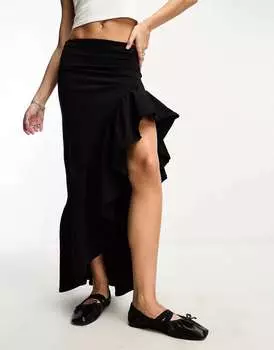 Черная юбка макси с рюшами ASOS