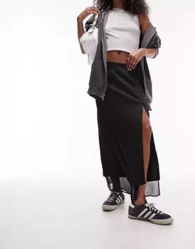 Черная юбка миди из атласного шифона Topshop