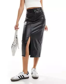 Черная юбка миди из искусственной кожи с завышенной талией Vero Moda