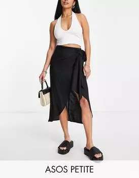 Черная юбка миди из саронга с запахом ASOS DESIGN Petite