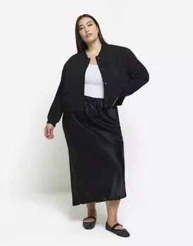 Черная юбка миди косого кроя с завязкой на талии River Island