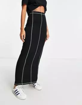Черная юбка миди с контрастным лаймовым швом и оверлоком Topshop