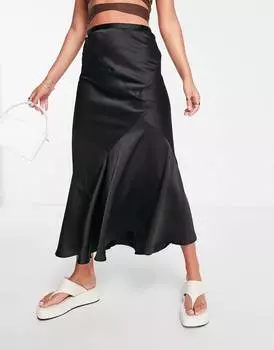 Черная юбка миди с косой строчкой Topshop