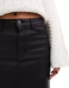 Черная юбка миди с покрытием и разрезом спереди Object