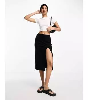 Черная юбка миди с разрезом ASOS DESIGN
