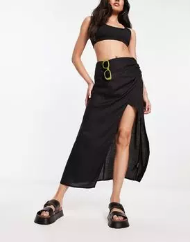 Черная юбка миди со сборками по бокам ASOS DESIGN