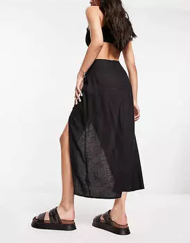Черная юбка миди со сборками по бокам ASOS DESIGN