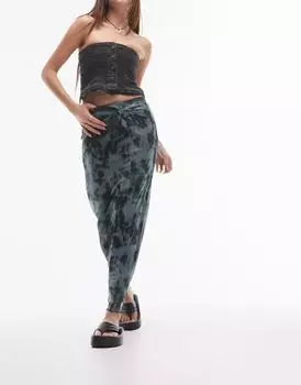 Черная юбка миди Topshop с животным принтом и узлом