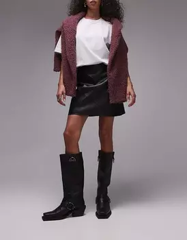 Черная юбка с воланами из искусственной кожи Topshop с прошитыми вставками