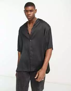 Черная удлиненная атласная рубашка оверсайз ASOS DESIGN