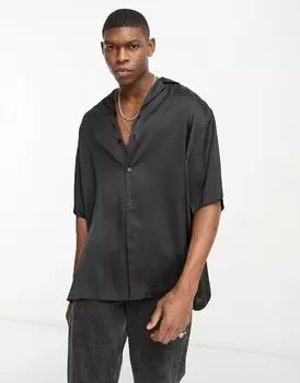 Черная удлиненная атласная рубашка оверсайз ASOS DESIGN