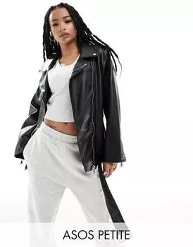 Черная удлиненная байкерская куртка из искусственной кожи ASOS DESIGN Petite
