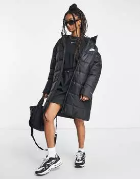 Черная удлиненная дутая куртка с капюшоном Nike Classic
