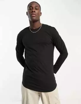 Черная удлиненная футболка с изогнутым краем Jack & Jones Essentials