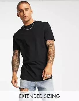 Черная удлиненная футболка с разрезами по бокам ASOS DESIGN